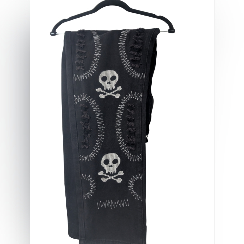 Goth Black Skull Patterned Jeans - Picture 5 of 8